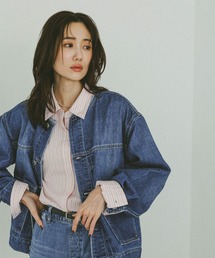 美品 FRAMeWORK 5 1/2 ノーカラーデニムジャケット 日本製 S GLOBAL WORK（グローバルワーク） デニムジャケット gジャン GOOD