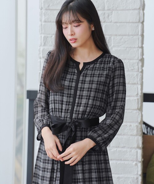 Tiaclasse ワンピース シアーチェック配色ワンピース : ZOZOTOWN Yahoo