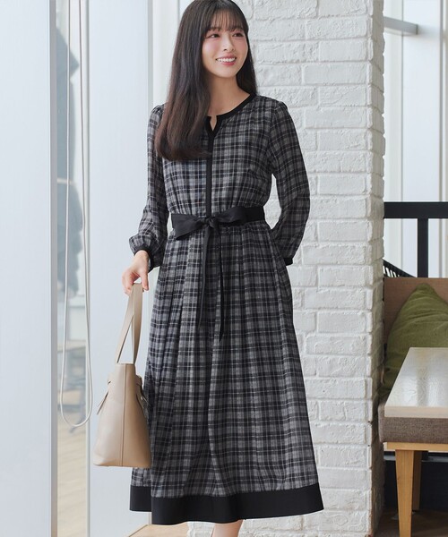 Tiaclasse ワンピース シアーチェック配色ワンピース : ZOZOTOWN Yahoo
