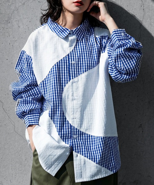 Admiral フラワー柄チェックTシャツ Ｌサイズ antiqua（アンティカ） ブラウス シャツ 綿100％ チェック柄 シャツ