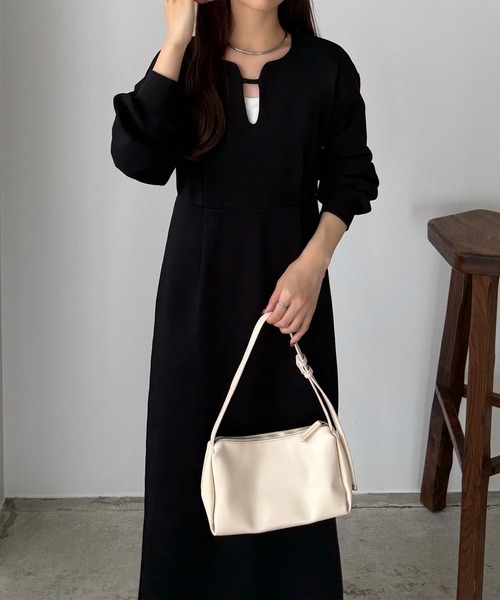 「callautia」 長袖ワンピース LARGE チャコール レディース_画像4