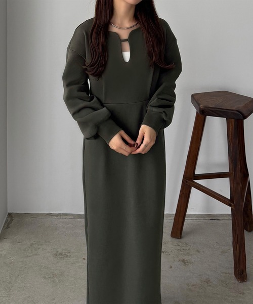 「callautia」 長袖ワンピース LARGE チャコール レディース_画像9