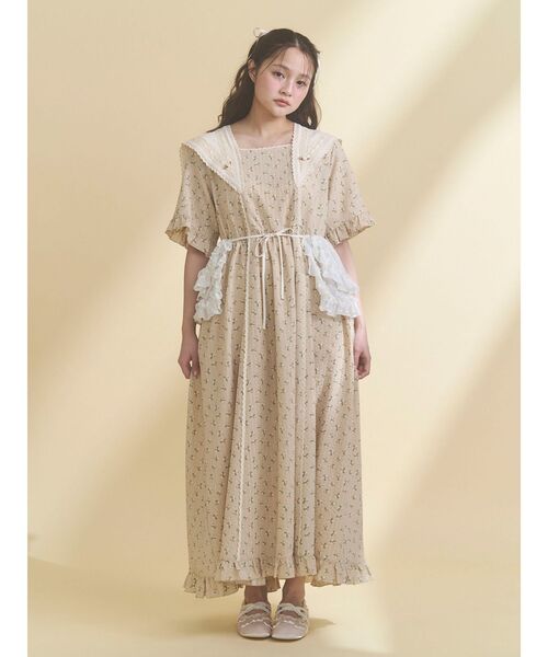 ワンピース flowerデコラティブカラーワンピースの画像