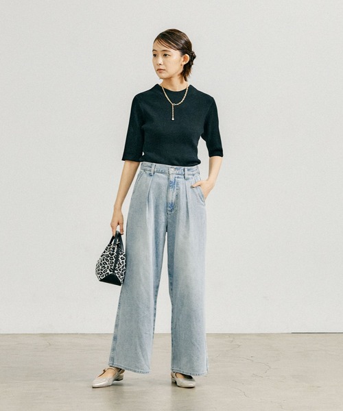 「GLOBAL WORK」 ニットアンサンブル MEDIUM ブラック×ホワイト レディース_画像2