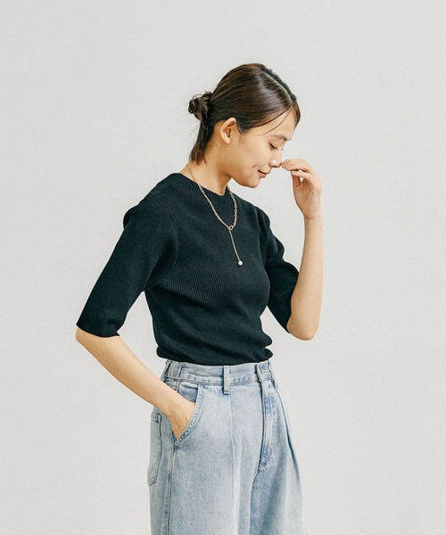 「GLOBAL WORK」 ニットアンサンブル MEDIUM ブラック×ホワイト レディース_画像6