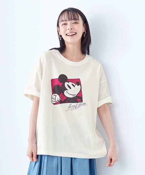 ディズニー Tシャツ クルーネック 半袖 プリント L 白 綿 デート ディズニー Tシャツ クルーネック 半袖 プリント L 白 綿 デート