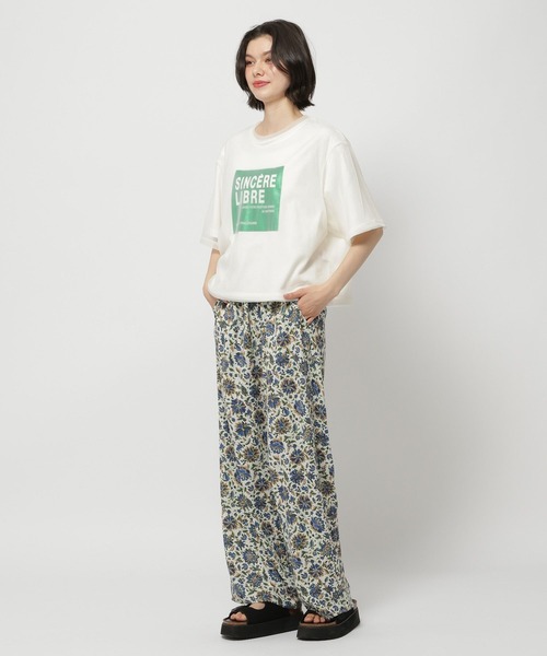ワイドパンツ パンツ イコクプリントゆるっとパンツ レディースの画像