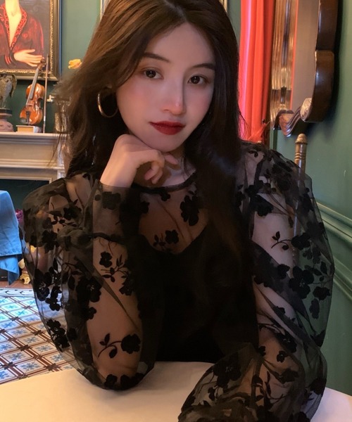 tシャツ フラワー柄シアートップス（長袖） レディース 楽天市場】花柄シアートップス トップス アシンメトリー