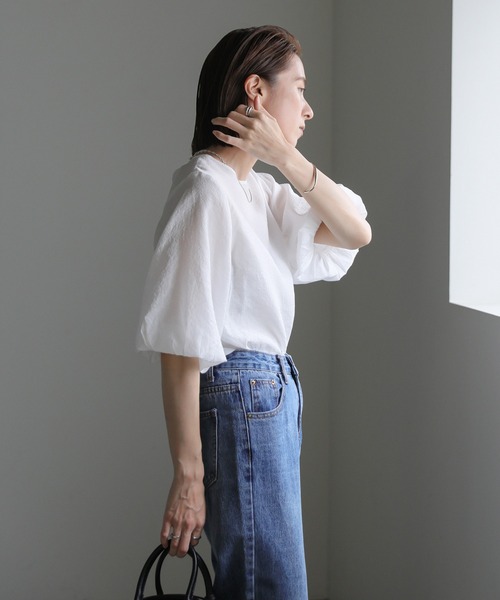 ブラウス シャツ バルーンスリーブシアーシャツ レディース select MOCA ブラウス シャツ バルーンスリーブシアーブラウス