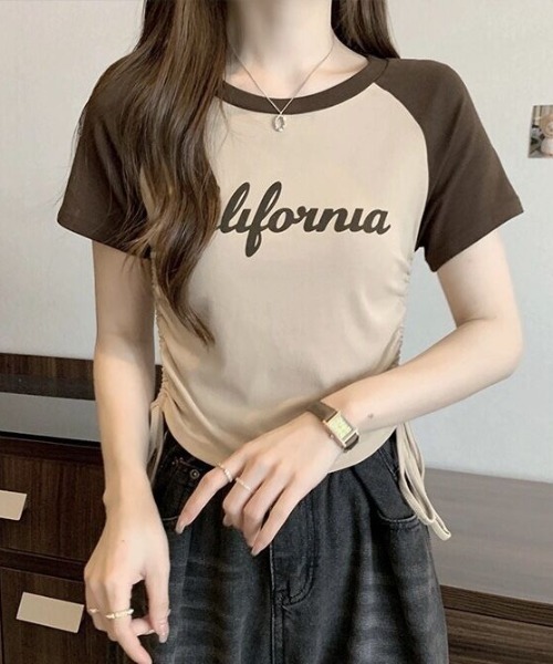 Sibra tシャツ ラグランスリーブギャザーTシャツ レディース