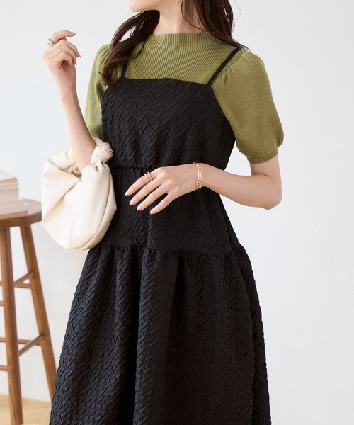 Ada. ワンピース ふくれジャガードティアードキャミワンピース