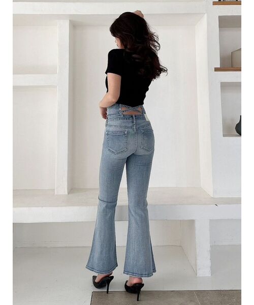 Gyda ハイウエスト クロス フレアデニム GYDA ジーンズ デニム デニムパンツ ハイウエストBACKクロス