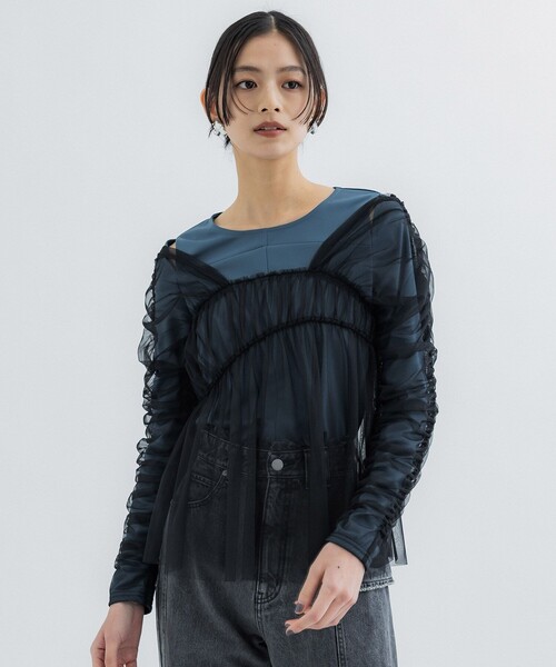 tシャツ チュールカバーカットソー レディース