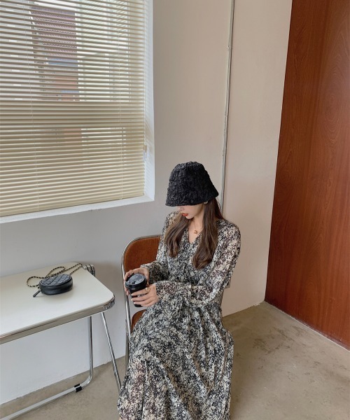 【店舗限定品】ナンシーローズ　シフォン　ワンピース（キナリ） シフォンワンピース 花柄 ブラック[品番：LCLW0001312]｜レース