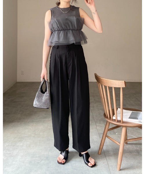 美品24SS ESTNATION チュールドッキングノースリーブニット ベージュ She's Closet ベスト ジレ シアーフリルチュールビスチェドッキング