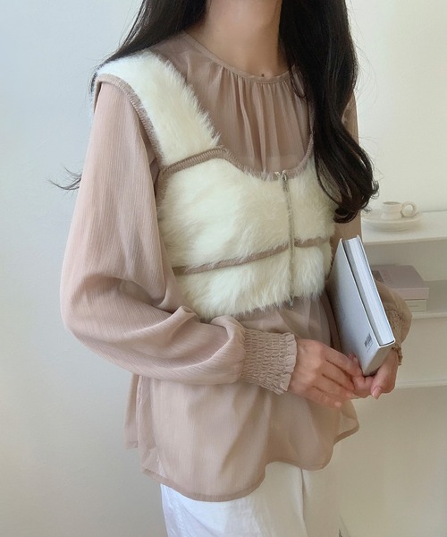 LAUIR（ラウアー） キャミソール 配色ダブルジップシャギーニット