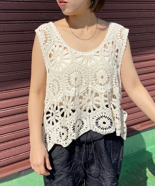 CRB ベスト ジレ 透かし編みクロシェベスト レディース : ZOZOTOWN
