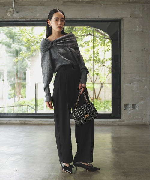 VIS（ビス） ニット セーター 「2WAY」ミックスヤーンオフショルダー