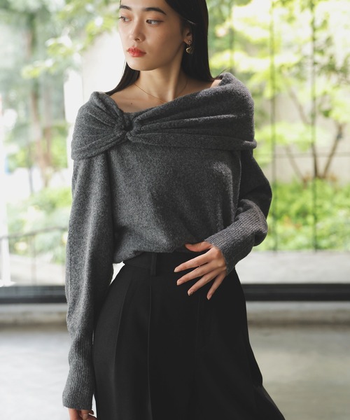 VIS（ビス） ニット セーター 「2WAY」ミックスヤーンオフショルダー