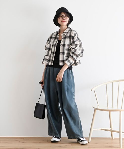 r・p・s ブラウス シャツ 起毛チェックショート丈シャツ