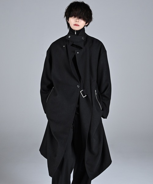 チェスターコート コート cation melange stand collar tielocken long  