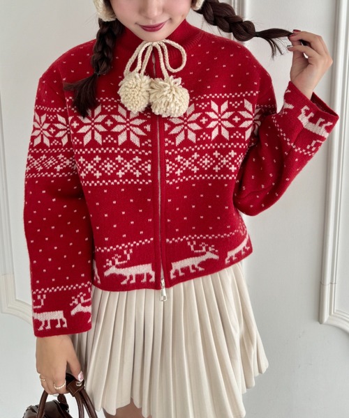 Loueme ニット セーター ノルディックニットジップカーディガン