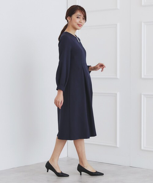 タグ付き 23ss セオリー ネイビー フレアワンピース セレモニー L XL index（インデックス） ワンピース 「通勤・セレモニー対応