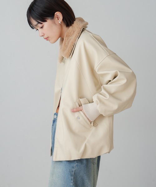 Bou Jeloud（ブージュルード） コート アウター フェイクレザーボア襟