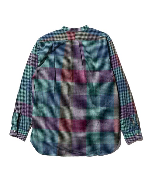 BEAMS+ シャツ マドラス チェック バンドカラー メンズ