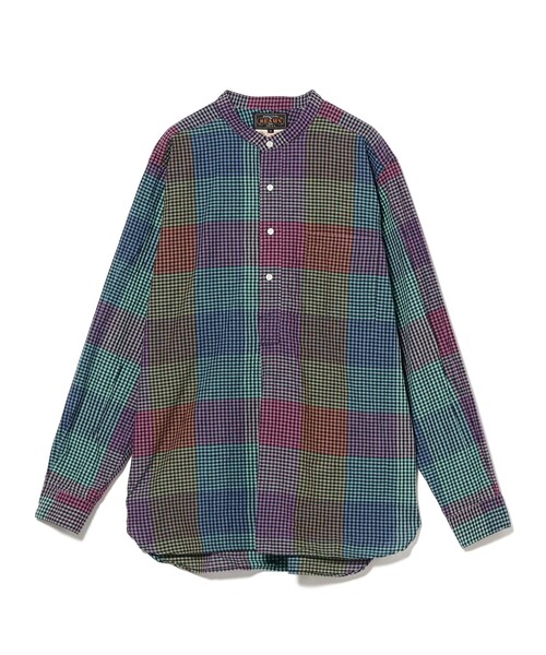 BEAMS+ シャツ マドラス チェック バンドカラー メンズ