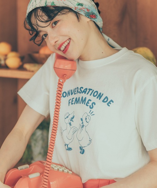 tシャツ アヒルの会議プリント ミニＴシャツ レディース