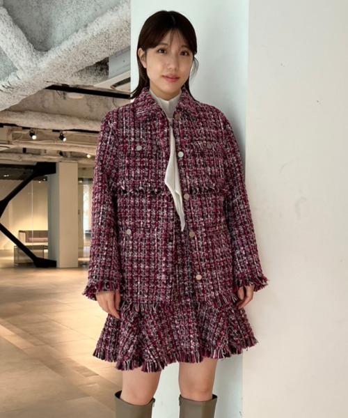 LILY BROWN 「LILY BROWN」 ツイードジャケット ONE SIZE ネイビー