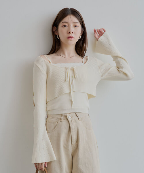 Chico ショートカーディガン+レースキャミセット ホワイトその他1 PAL GROUP OUTLET｜【Chico】ショートカーディガン+レースキャミ