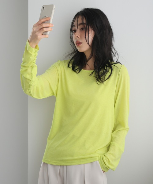 itto tシャツ くしゅくしゅシャーリング袖シアートップス