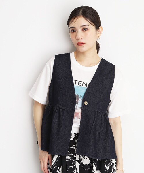 ella_selectshop エラ　ぺプラムジレ　ベスト　ブラック THE SHOP TK ベスト ジレ デニムペプラムベスト「洗える/親子