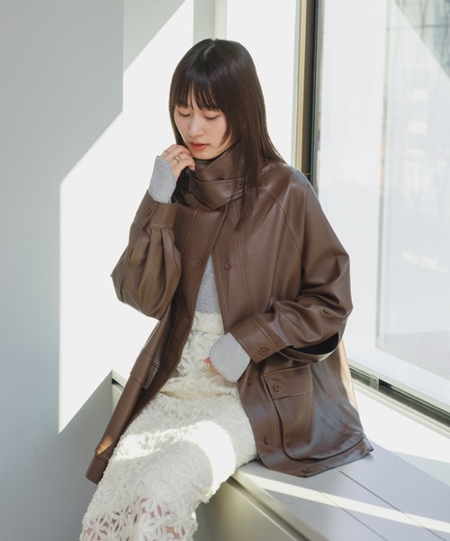すずね］ PRISTINE アイボリー ノーカラージャケット M ノーカラー