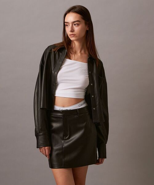 ブラウス シャツ フェイクレザー クロップドシャツ レディース Calvin Klein ブラウス シャツ フェイクレザー クロップドシャツ