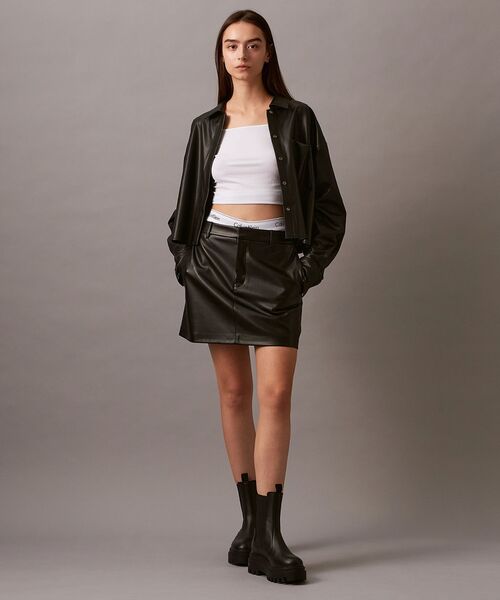 ブラウス シャツ フェイクレザー クロップドシャツ レディース Calvin Klein ブラウス シャツ フェイクレザー クロップドシャツ