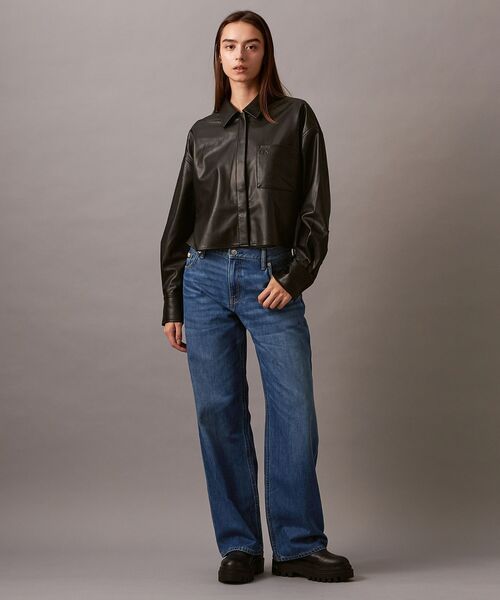 ブラウス シャツ フェイクレザー クロップドシャツ レディース Calvin Klein ブラウス シャツ フェイクレザー クロップドシャツ
