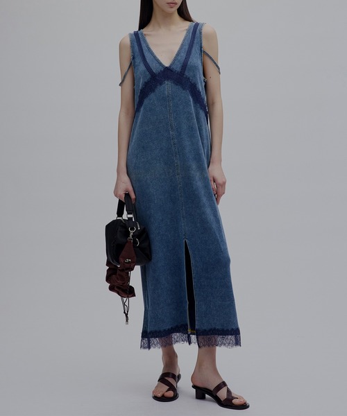 Ameri（アメリ） ワンピース 夏 MEDI 2WAY DENIM LIKE LACE DOCKING