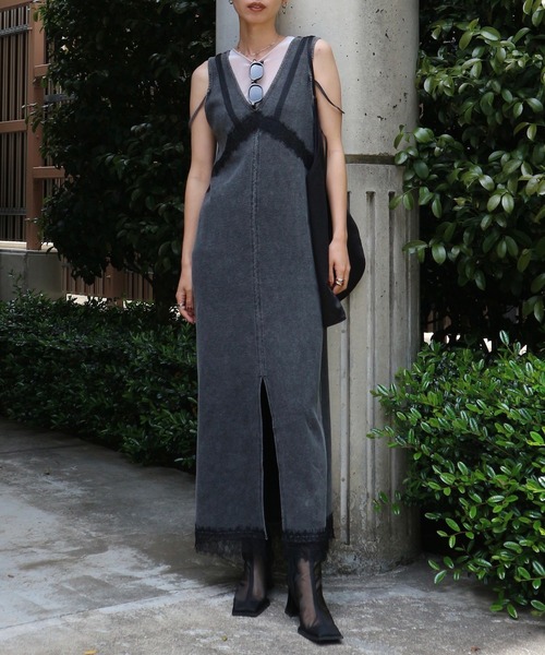 ワンピース AMERI 2WAY DENIM LIKE LACE DOCKING DRESS Ameri（アメリ） ワンピース MEDI 2WAY DENIM LIKE LACE DOCKING DRESS