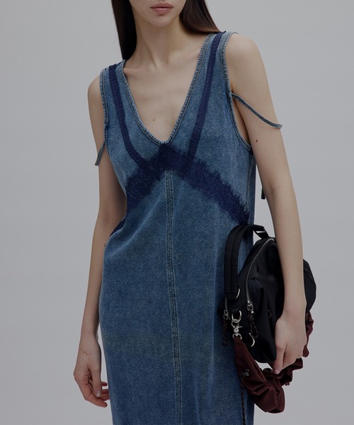 Ameri（アメリ） ワンピース 夏 MEDI 2WAY DENIM LIKE LACE DOCKING