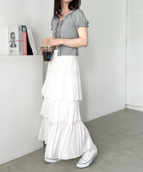 CLEA tシャツ 半袖 レースアップフロントリボントップス レディース