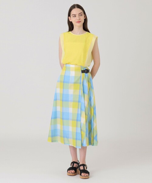 クレストブリッジチェックカラミクロスロングスカート　ワイン38 クレストブリッジチェックカラミクロスロングスカート ワイン38