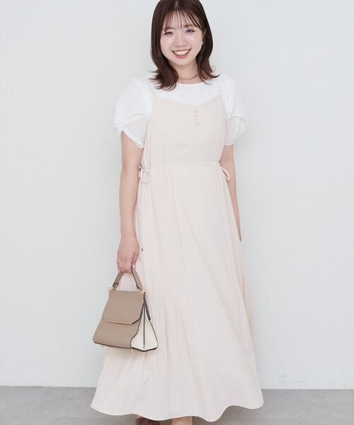 natural coutureホワイト キャミワンピース natural couture ワンピース 「canami」両サイドプリーツキャミ