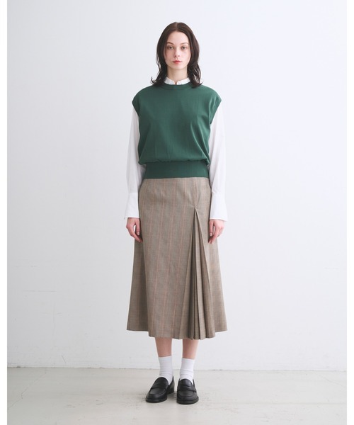 美品 45R R刺繍 ウールストレッチスカート 3 カーキ 日本製 ウエストゴム Traditional Weatherwear（トラディショナル ウェザーウェア