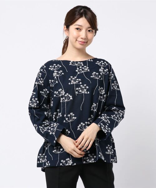 「Sunny clouds」 長袖ブラウス LARGE ホワイト×ブラック レディース Sunny clouds 「Sunny clouds」 長袖ブラウス LARGE ホワイト