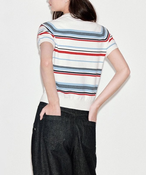 tシャツ マルチスボーダー 半袖ニットトップス FQ25S013「Fano Studios