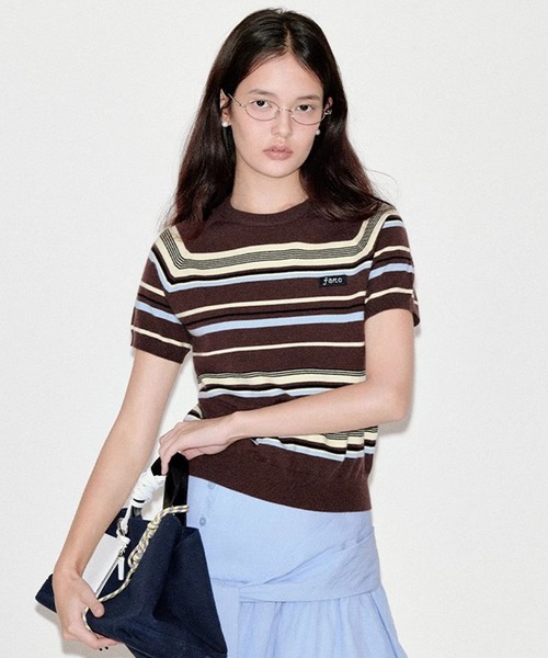 tシャツ マルチスボーダー 半袖ニットトップス FQ25S013「Fano Studios