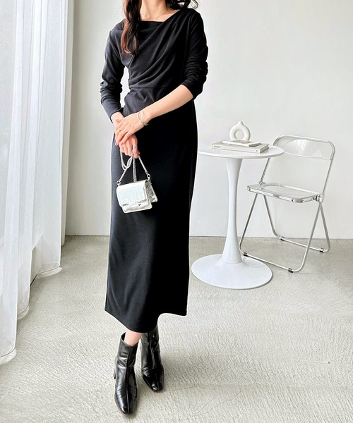 GeeRA（ジーラ） ワンピース オフショル風ドレープデザインロング